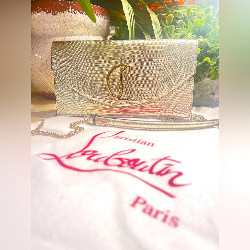 CHRISTIAN LOUBOUTIN LOUBI54 Metallic Lizard Embossed Leather Clutch